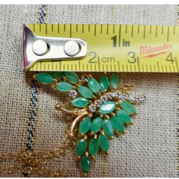 Diamond & 3.0 CTW Emerald Butterfly Necklace - Picture 7 of 10